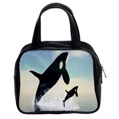 Whale Mum Baby Jump Classic Handbags (2 Sides) by Alisyart
