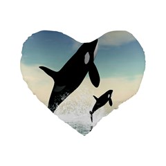 Whale Mum Baby Jump Standard 16  Premium Flano Heart Shape Cushions