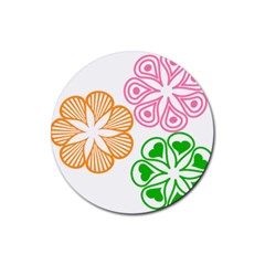 Flower Floral Love Valentine Star Pink Orange Green Rubber Coaster (round) 