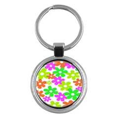 Flowers Floral Sunflower Rainbow Color Pink Orange Green Yellow Key Chains (round) 