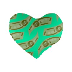 Money Dollar $ Sign Green Standard 16  Premium Flano Heart Shape Cushions by Alisyart