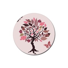 Tree Butterfly Insect Leaf Pink Rubber Coaster (round) 