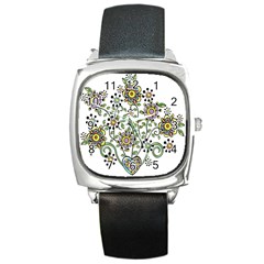 Frame Flower Floral Sun Purple Yellow Green Square Metal Watch