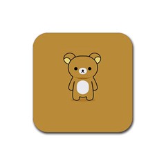 Bear Minimalist Animals Brown White Smile Face Rubber Coaster (square) 