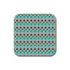 Large Circle Rainbow Dots Color Red Blue Pink Rubber Square Coaster (4 Pack) 