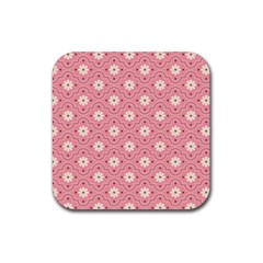 Pink Flower Floral Rubber Square Coaster (4 Pack) 