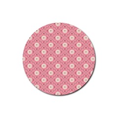 Pink Flower Floral Rubber Round Coaster (4 Pack) 