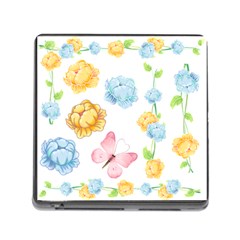 Rose Flower Floral Blue Yellow Gold Butterfly Animals Pink Memory Card Reader (square) by Alisyart