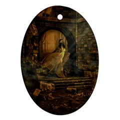 Woman Lost Model Alone Oval Ornament (two Sides) by Simbadda