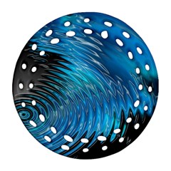 Waves Wave Water Blue Hole Black Round Filigree Ornament (two Sides)