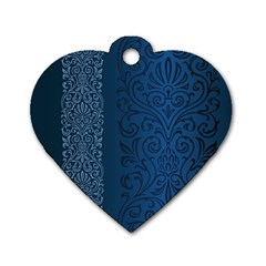 Fabric Blue Batik Dog Tag Heart (two Sides)