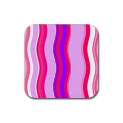 Pink Wave Purple Line Light Rubber Coaster (square)  by Alisyart