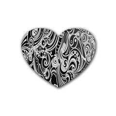 Black White Pattern Shape Patterns Rubber Coaster (heart)  by Simbadda