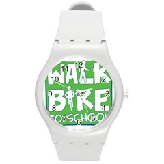 Bicycle Walk Bike School Sign Green Blue Round Plastic Sport Watch (m) by Alisyart
