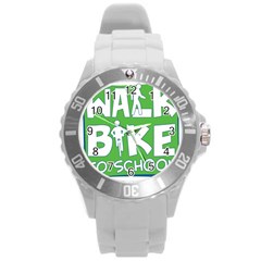 Bicycle Walk Bike School Sign Green Blue Round Plastic Sport Watch (l)