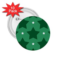Green White Star 2 25  Buttons (10 Pack) 