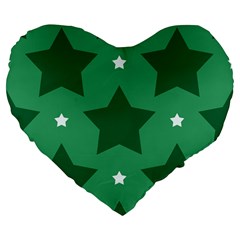 Green White Star Large 19  Premium Flano Heart Shape Cushions