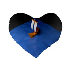 Low Poly Boat Ship Sea Beach Blue Standard 16  Premium Heart Shape Cushions by Alisyart