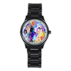 Flowers Colorful Drawing Oil Stainless Steel Round Watch by Simbadda