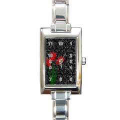 Red Tulips Rectangle Italian Charm Watch by Valentinaart