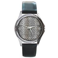 Patterns Wavy Background Texture Metal Silver Round Metal Watch by Simbadda