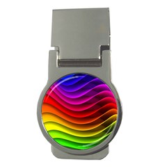 Spectrum Rainbow Background Surface Stripes Texture Waves Money Clips (round)  by Simbadda