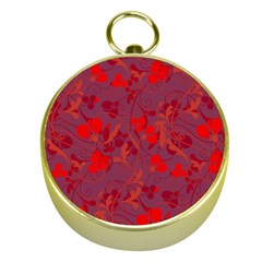 Red Floral Pattern Gold Compasses by Valentinaart