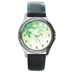 Spring Leaves Nature Light Round Metal Watch by Simbadda
