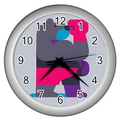 Strong Bear Animals Boxing Red Purple Grey Wall Clocks (silver)  by Alisyart