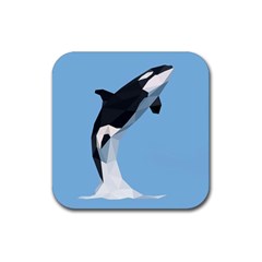 Whale Animals Sea Beach Blue Jump Illustrations Rubber Square Coaster (4 Pack) 