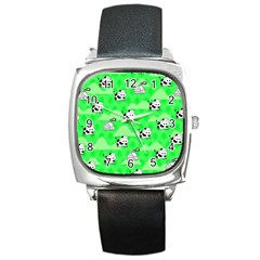 Animals Cow Home Sweet Tree Green Square Metal Watch by Alisyart