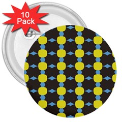 Blue Black Yellow Plaid Star Wave Chevron 3  Buttons (10 Pack) 