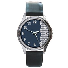 Argyle Triangle Plaid Blue Grey Round Metal Watch by Alisyart