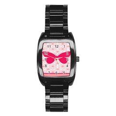 Butterfly Animals Pink Plaid Triangle Circle Flower Stainless Steel Barrel Watch by Alisyart