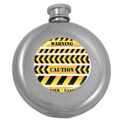 Caution Road Sign Warning Cross Danger Yellow Chevron Line Black Round Hip Flask (5 Oz) by Alisyart