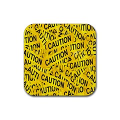 Caution Road Sign Cross Yellow Rubber Square Coaster (4 Pack) 
