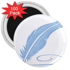 Feather Pen Blue Light 3  Magnets (100 Pack) by Alisyart