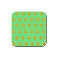 Flower Floral Different Colours Green Orange Rubber Square Coaster (4 Pack) 