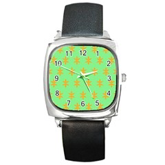 Flower Floral Different Colours Green Orange Square Metal Watch by Alisyart