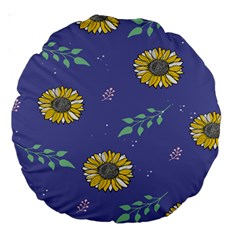 Floral Flower Rose Sunflower Star Leaf Pink Green Blue Yelllow Large 18  Premium Round Cushions by Alisyart