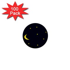 Moon Dark Night Blue Sky Full Stars Light Yellow 1  Mini Buttons (100 Pack)  by Alisyart