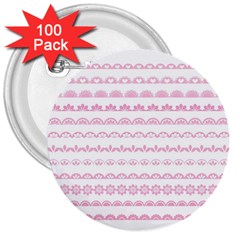 Pink Lace Borders Pink Floral Flower Love Heart 3  Buttons (100 Pack)  by Alisyart