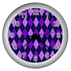 Plaid Triangle Line Wave Chevron Blue Purple Pink Beauty Argyle Wall Clocks (silver)  by Alisyart