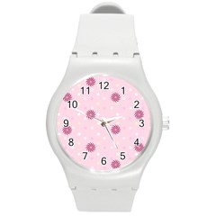 Star White Fan Pink Round Plastic Sport Watch (m)