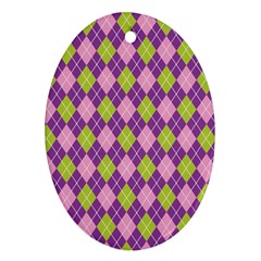 Plaid Triangle Line Wave Chevron Green Purple Grey Beauty Argyle Oval Ornament (two Sides) by Alisyart