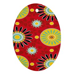 Sunflower Floral Red Yellow Black Circle Ornament (oval)