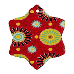 Sunflower Floral Red Yellow Black Circle Ornament (snowflake) by Alisyart