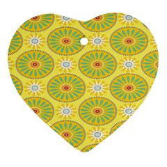 Sunflower Floral Yellow Blue Circle Heart Ornament (two Sides) by Alisyart