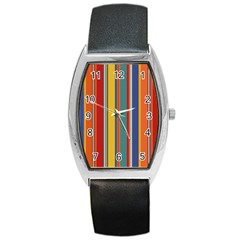 Stripes Background Colorful Barrel Style Metal Watch by Simbadda