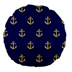 Gold Anchors On Blue Background Pattern Large 18  Premium Round Cushions by Simbadda